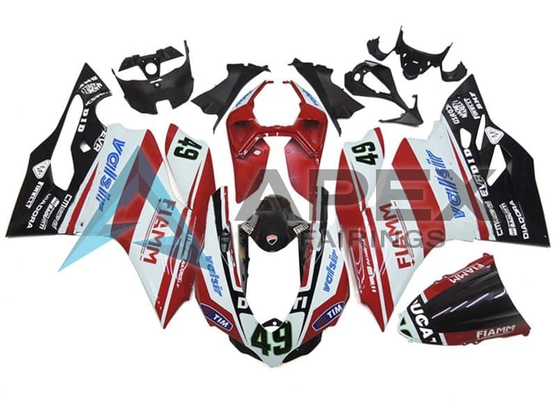 White Red Glossy Black Valsir Fiamm 49 - Ducati 1199 Panigale (2012-2014) ABS Fairings | Apex Fairings