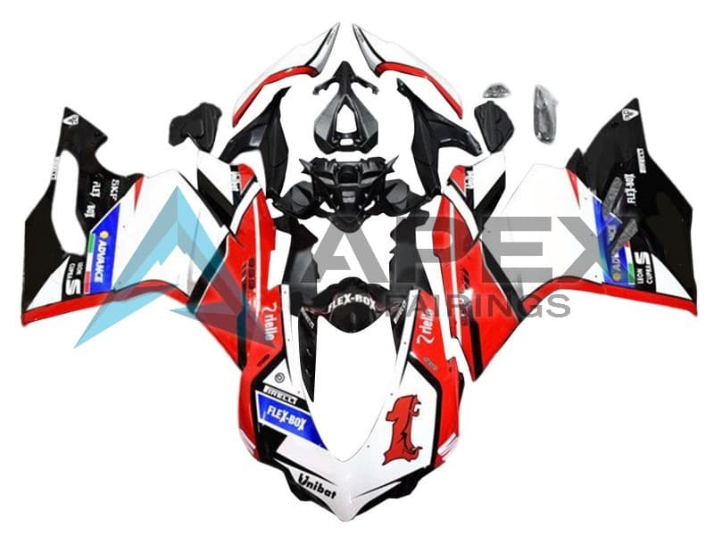 White Red Glossy Black Unibat Flex-Box - Ducati 1299 Panigale (2015-2018) ABS Fairings — Style FE26 | Apex Fairings