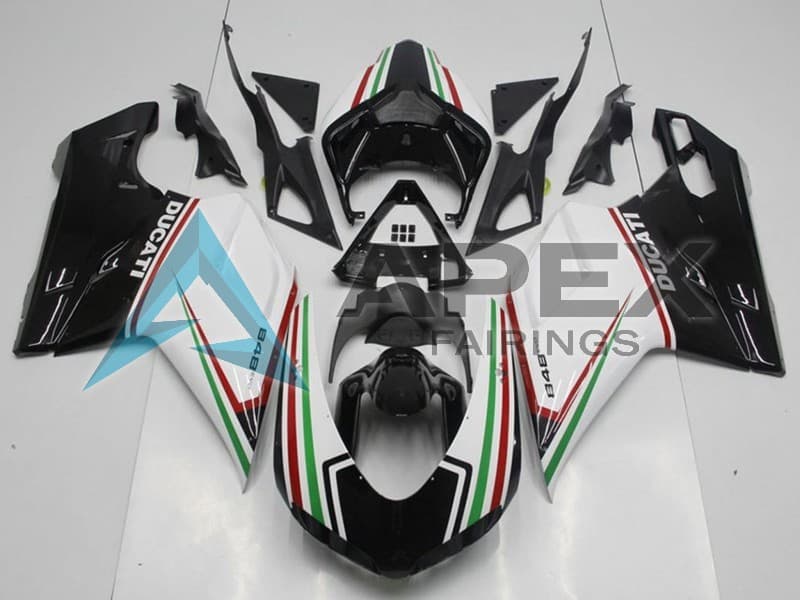 White Red Green Glossy Black - Ducati 848 (2007-2014) ABS Fairings — Style FE92 | Apex Fairings