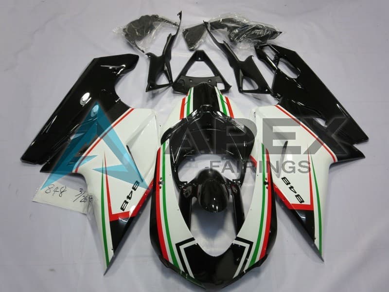 White Red Green Glossy Black - Ducati 848 (2007-2014) ABS Fairings — Style FE93 | Apex Fairings