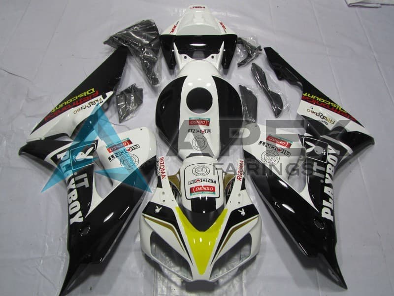 White Yellow Glossy Black Denso Playboy 14 - Honda CBR1000RR Fireblade SC57 II (2006-2007) ABS Fairings | Apex Fairings
