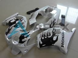 White Glossy Black Flame - Honda CBR250R MC19 (1988-1989) ABS Fairings | Apex Fairings — view 1