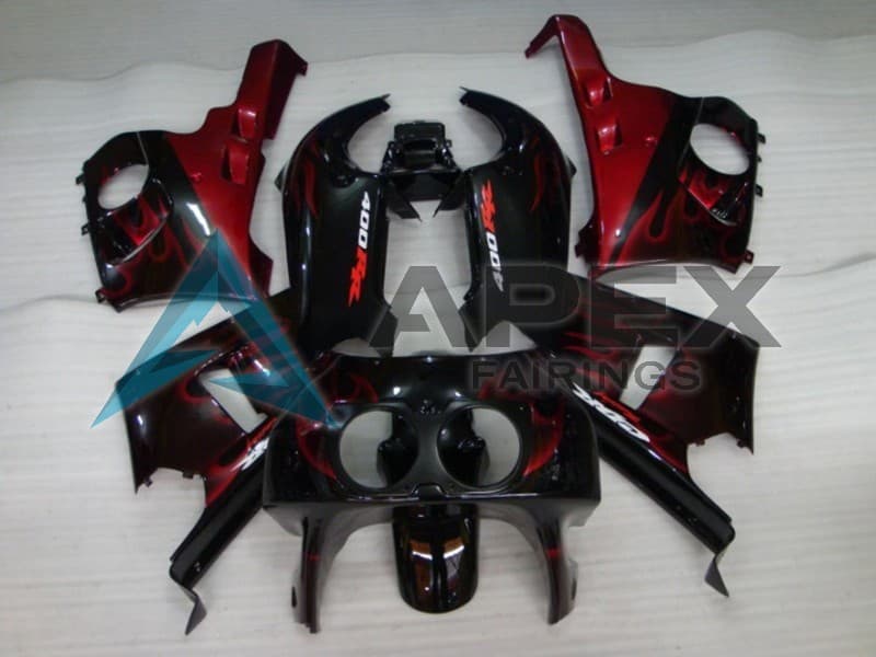 Glossy Black Red Flame - Honda CBR400RR NC29 (1990-1999) ABS Fairings | Apex Fairings