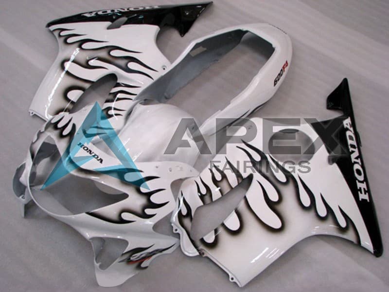 White Glossy Black Flame - Honda CBR600 F4 (1999-2000) ABS Fairings | Apex Fairings