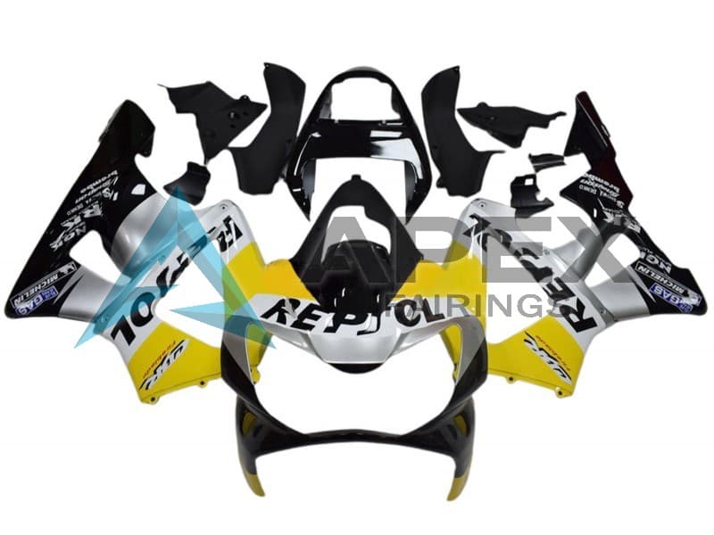 Yellow Silver Glossy Black Repsol - Honda CBR900RR CBR929RR SC44 (2000-2001) ABS Fairings — Style FE51 | Apex Fairings