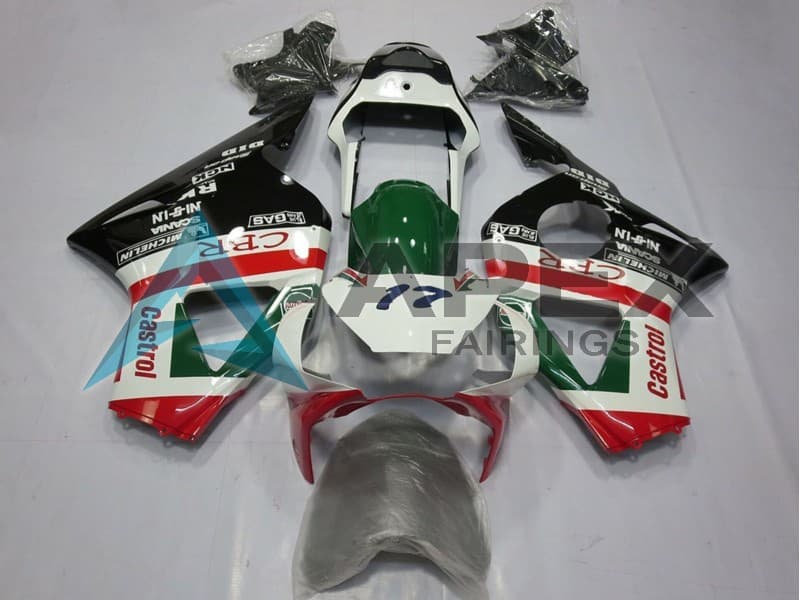White Red Green Glossy Black CRR Castrol - Honda CBR900RR CBR954RR SC50 (2002-2003) ABS Fairings | Apex Fairings