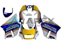 White Blue Yellow Gold Rothmans - Honda NSR250R MC28 (1994-1998) ABS Fairings — Style FE2 | Apex Fairings — view 1