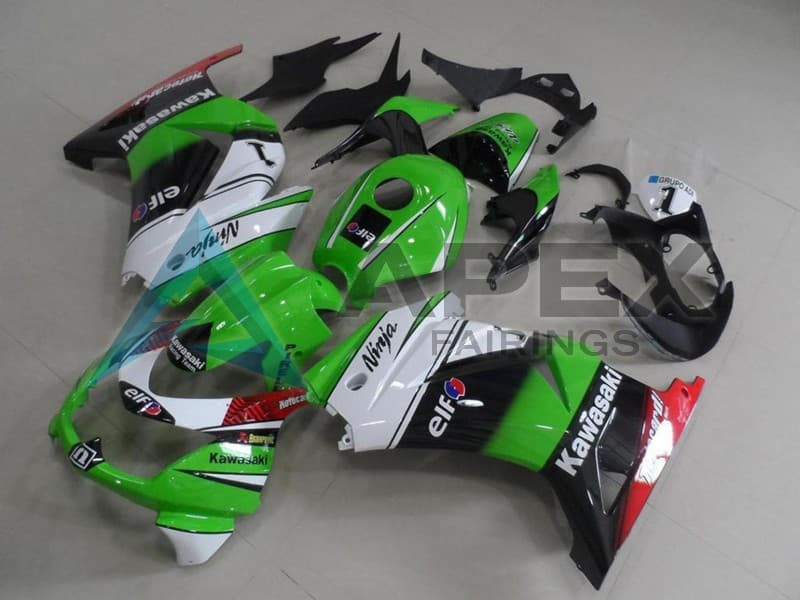 White Green Black Red Elf - Kawasaki Ninja250 / EX250 / ZX-250R (2008-2012) ABS Fairings | Apex Fairings