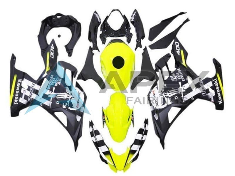 Yellow Black White Skull - Kawasaki Ninja400 / EX400 (2018-2025) ABS Fairings | Apex Fairings
