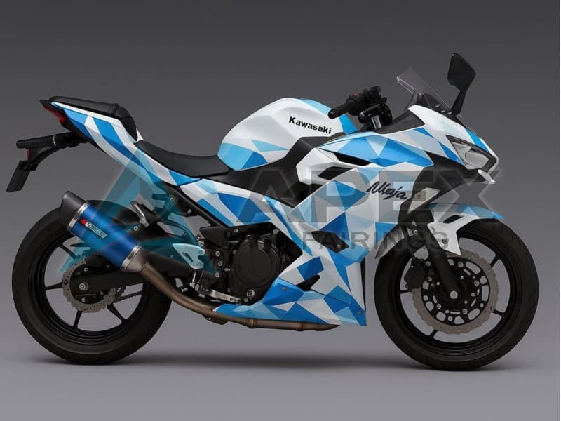 White Blue Geometric - Kawasaki Ninja500 / EX500 (2024-2025) ABS Fairings | Apex Fairings