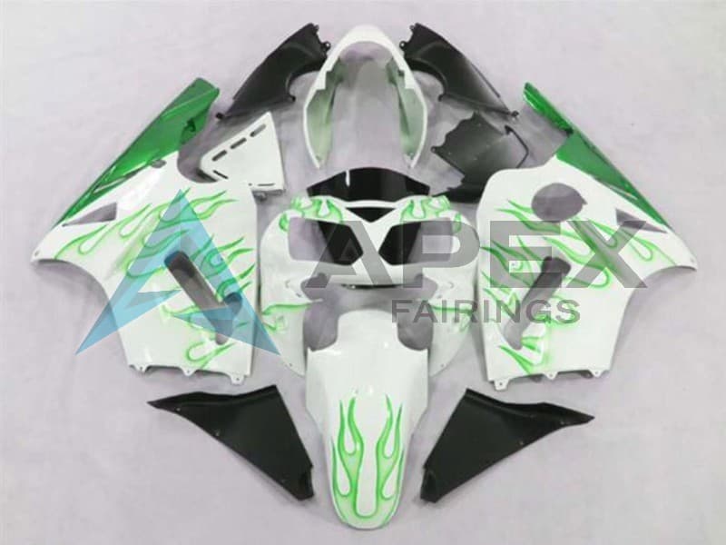 White Green Flame - Kawasaki ZX-12R (2002-2006) ABS Fairings | Apex Fairings