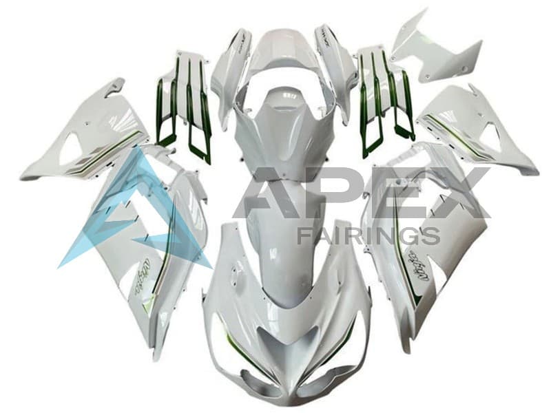 White Green Silver Stripe - Kawasaki ZX-14R (2012-2026) ABS Fairings | Apex Fairings