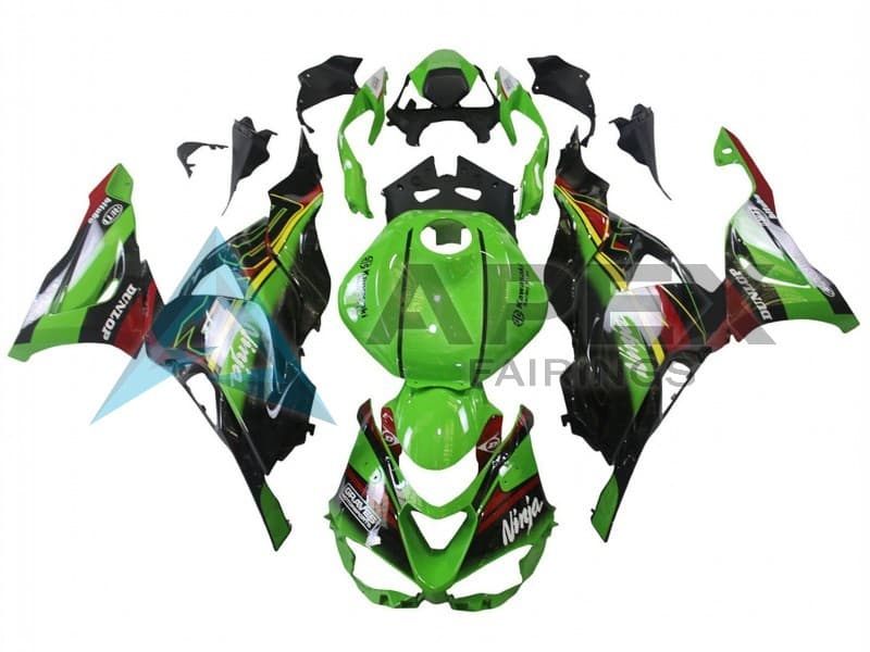 Green Black Red Yellow Dunlop - Kawasaki ZX-6R (2024-2026) ABS Fairings | Apex Fairings