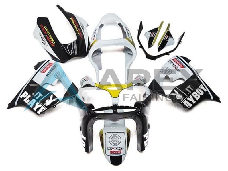 White Black Yellow Playboy - Kawasaki ZX-9R (2002-2003) ABS Fairings | Apex Fairings
