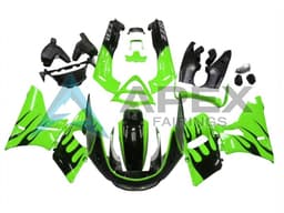 Green Glossy Black Flame - Kawasaki ZZR400 (1993-2007) ABS Fairings | Apex Fairings — view 1
