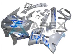 White Blue Flame - Kawasaki ZZR400 (1993-2007) ABS Fairings | Apex Fairings — view 1