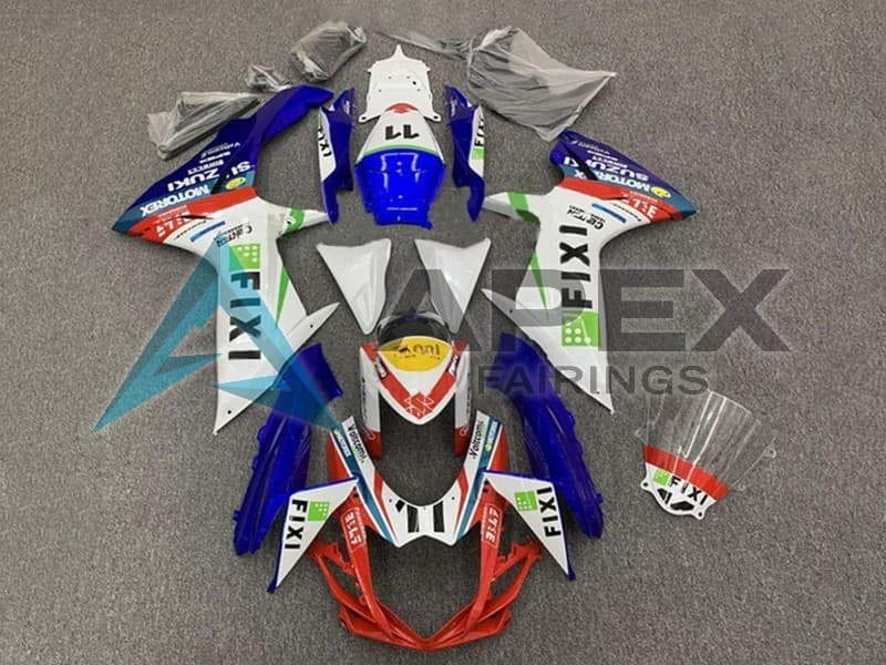 White Blue Yellow Red Green Fixi 11 - Suzuki GSX-R600 (2011-2026) ABS Fairings | Apex Fairings