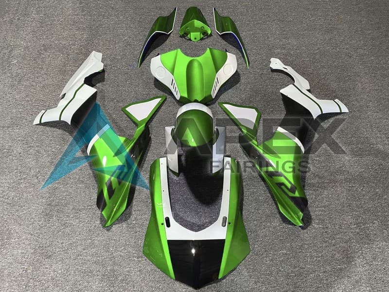 White Green Faux Carbon Fiber - Yamaha R1 / YZF-R1 (2020-2026) ABS Fairings | Apex Fairings