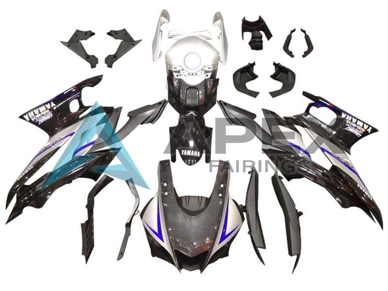 Silver Blue Black Carbon Fiber Style - Yamaha R3 / R25 / YZF-R3 / YZF-R25 (2022-2024) ABS Fairings — Style FE64 | Apex Fairings